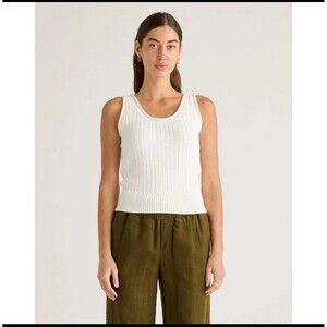 Quince Organic Cotton Waffle Cropped Sweater Tank Women S Ivory Cream Cozy Knit